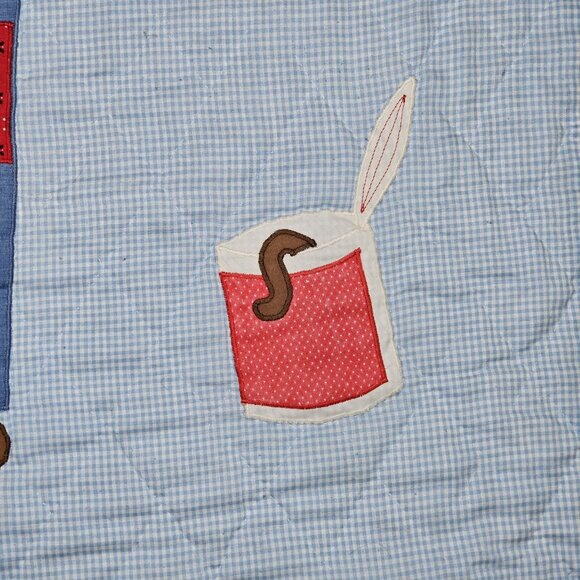 VTG Overall Sam Gone Fishing Blue Quilt Blanket Toddler Coverlet 44 X 60" - Picture 4 of 12